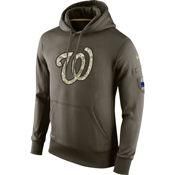 MLB Men Washington Nationals Nike Olive Salute To Service KO Performance Hoodie Green->washington nationals->MLB Jersey